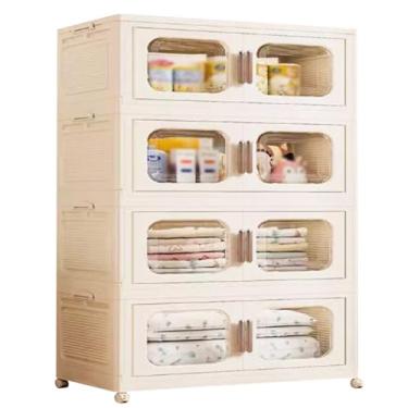 Imagem de Caixas de armazenamento com tampas Caixa de armazenamento de plástico dobrável Caixas de armazenamento empilháveis ​​extra grandes com rodas e portas para roupas