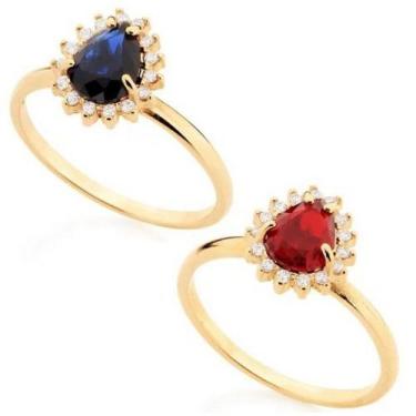 Imagem de Anel de formatura feminino banhado ouro 3x 24k 18k e 22k com pedra azu