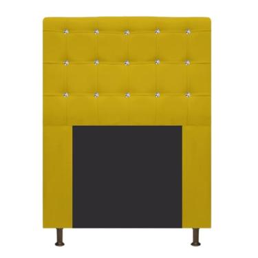 Imagem de Cabeceira Estofada Dama com Strass 90 cm para Cama Box Solteiro Suede Amarelo para Quarto - AM Decor
