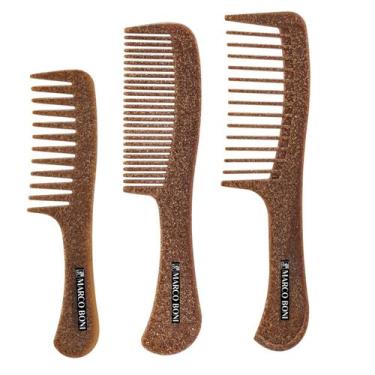 Imagem de Kit 3 Pentes Cabelo Fibra De Coco Linha Coconut Marco Boni, Marrom