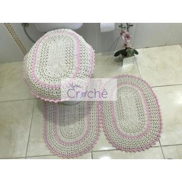 Imagem de Jogo de Banheiro Crochê Bico Colorido 3 Peças - Myrna Crochê, Rosa Beb