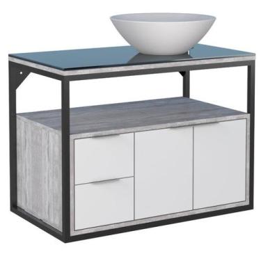 Imagem de Gabinete Para Banheiro APO 100% Com Tampo em Vidro Temperado e Puxador