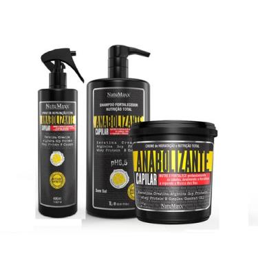 Imagem de Kit Anabolizante Spray Reparador + Shampoo 1L + Máscara 1kg - NatuMaxx
