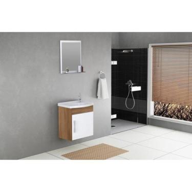 Imagem de Conjunto Gabinete de Banheiro Suspenso 39cm 1 Porta com Cuba e Espelhe