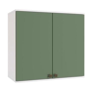 Imagem de Armário Aéreo Celeste Kappesberg 100% MDF 2 Portas Branco/Verde 80cm
