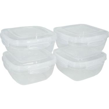Imagem de Kit 4 Potes Marmita Reutilizável 1400ml Trava Freezer Microondas Fitne