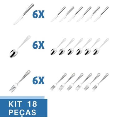 Imagem de Kit Faca Garfo Colher Aço Inox 18 Peças Bar / Restaurante - Em casa te