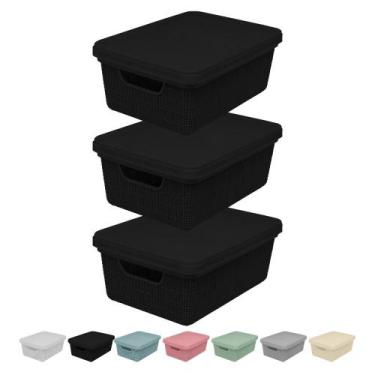 Imagem de 3 Cestos Caixa Organizadora Rattan 19x13 c/ Tampa Organização Lavander