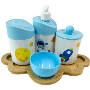 Imagem de Kit Higiene Bebê Astronauta Menino com Bandeja Nuvem MDF - Dóia Kids, 