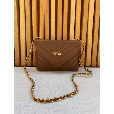 Imagem de Bolsa feminina ombro transversal alça corrente resistente, Caramelo, 5
