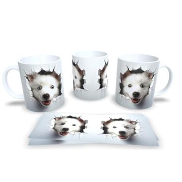 Imagem de Caneca Branca de Porcelana Personalizadas Arte Espelhadas em 3D Animais (Dog 1)