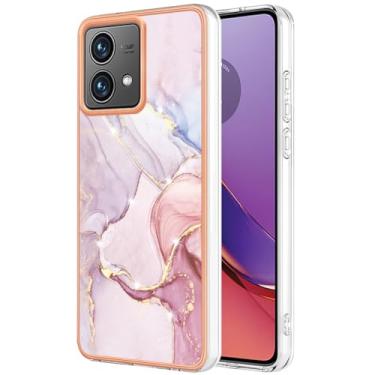Imagem de Monwutong Capa de telefone de ajuste fino para Motorola G84, capa moderna com padrão de mármore IMD brilhante para meninas, lente de câmera e capa de proteção de tela para Moto G84, YBDD ouro rosa