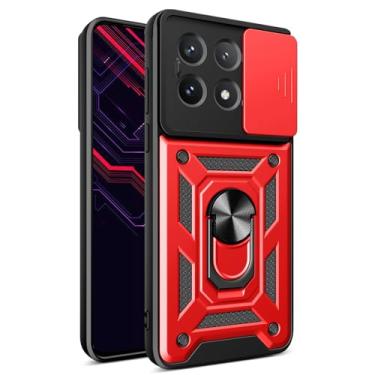 Imagem de Fofvccv Capa protetora com suporte para Xiaomi Poco X6 Pro 5G / Redmi K70E 5G com capa de lente de câmera deslizante, capa resistente à prova de choque de grau militar com suporte de anel para Poco X6
