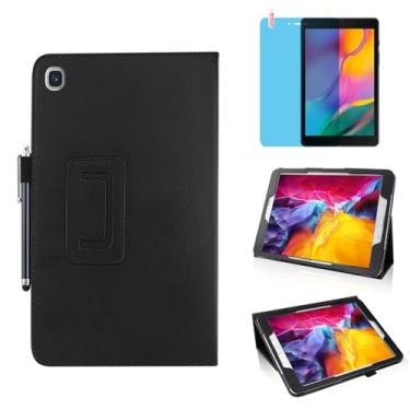 Imagem de Capa de couro fina para Samsung Galaxy Tab A7 Lite 2021 2021 (SM-T220 T225 T227), suporte de vários ângulos, capa protetora completa para tablet com caneta Stylus, película de tela (preto)