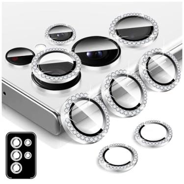 Imagem de LucBuy Protetor de lente de câmera Diamond para Samsung Galaxy S22 Ultra, protetor de tela traseira de vidro temperado brilhante, anéis de proteção de metal de alumínio individuais, adesivos de filme