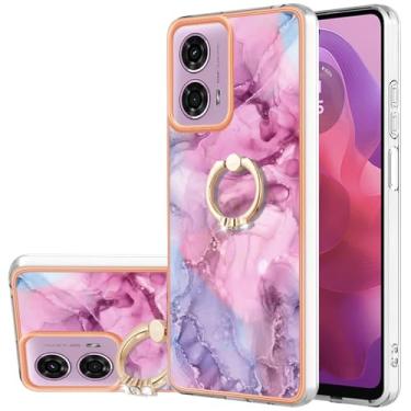 Imagem de Dinglijia Capa fina para Motorola G24 4G, capa para Moto G04 4G, capa de suporte de anel de mármore IMD brilhante para meninas, capa de proteção de câmera e tela para Moto G24 4G/Moto G04 4G, YBCZH