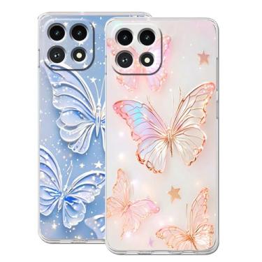Imagem de B-wishy Pacote com 2 capas bonitas e elegantes com glitter de borboleta para T-Mobile Revvl 7 5G (não serve para Revvl 7 Pro) Capa protetora de TPU macio e fina à prova de choque para adultos mulheres