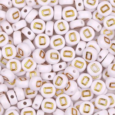 Imagem de Auvoua 300 peças de contas de letra D 4 x 7 mm contas de alfabeto de ouro acrílico forma redonda contas soltas para nome pulseiras colares chaveiros faça você mesmo joias (D)