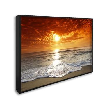 Imagem de Quadro Decorativo Paisagem Pôr do Sol na Praia (Preto, 50x75, S/Vidro)