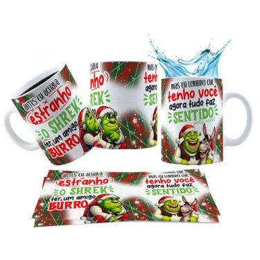 Imagem de Caneca 325ml Natal eu achava estranho o Shrek ter um amigo - LARANJA E