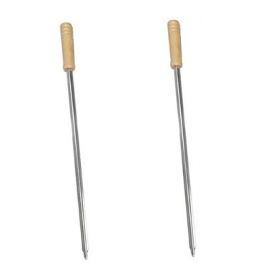 Imagem de 2un Espeto Simples Inox Cabo madeira churrasco 65cm - Araminas