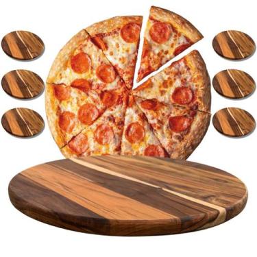 Imagem de Kit 6 Tábuas 25Cm De Madeira Teca Para Cortar E Servir Pizzas - Brasa 