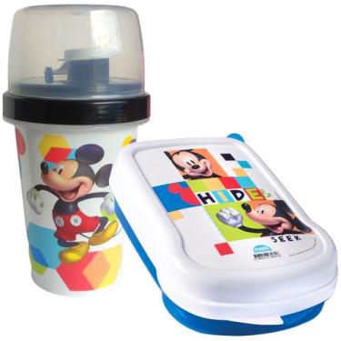 Imagem de Kit Porta Lanche Shakeira 320ml Mickey Escola Infantil - Plasutil