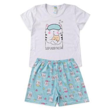 Imagem de Pijama Infantil Feminino Verão Sleep Cat - Hey Kids - Branco - HeyKids