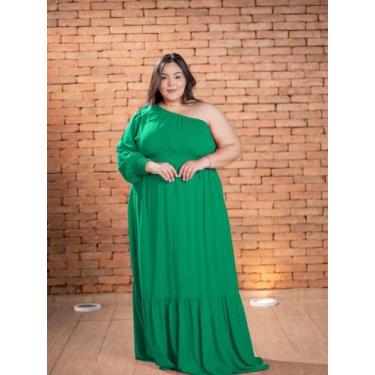 Imagem de Vestido Longo Branco Plus Size Ano Novo Festa Mula Manca Manga Comprid