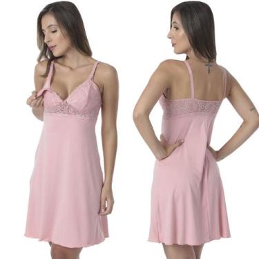 Imagem de Camisola de Amamentação sem Bojo de Microfibra Light e Renda Feminino 