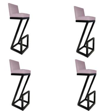 Imagem de kit 04 banqueta Alta Z Base De Ferro Suede Rosa Bebê - D'Classe Decor