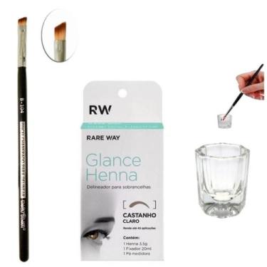 Imagem de Kit Henna Glance Sobrancelha Pincel Chanfrado Maquiagem Macrilan Dappe