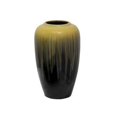 Imagem de Vaso Grande Ceramica Amarelo e Preto Redondo Sofisticad Luxo - LUXdéco