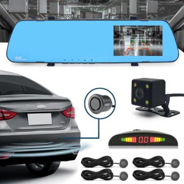 Imagem de Kit Retrovisor C/ Tela + Câmera + Sensor Ré Cinza Grafite Chumbo HB20 