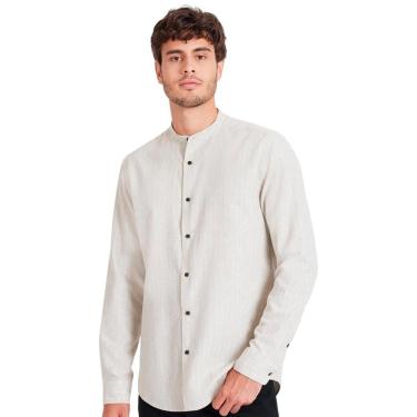 Imagem de Camisa Aramis Masculina Slim Gola Padre Listras Cáqui Claro-Masculino