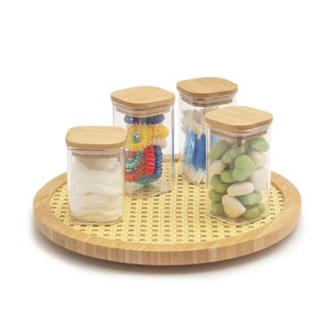 Imagem de Tábua de Bambu Oikos com Palha e Base Giratória 30cm Redonda