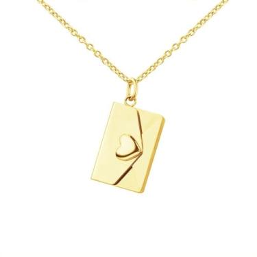 Imagem de Rockyu Colar feminino, simples, prata, ouro rosa, colar envelope, fofo, pingente de carta de amor, confissão, corrente adorável, aço inoxidável, hipoalergênico, dia dos namorados, aniversário,