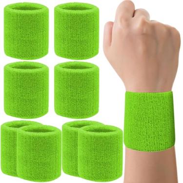 Imagem de Pacote com 8 faixas de pulso de tênis, faixas absorventes de suor para homens e mulheres, faixas de suor de algodão respirável para malhar, futebol, basquete, corrida, esportes atléticos - Verde fruta