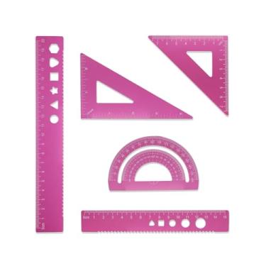 Imagem de Zotemo Conjunto de 5 peças de geometria metálica, kit de régua de esboço matemático - réguas de triângulo de alumínio, transferidor, régua de desenho de 20 e 15 cm, ferramenta de medição para material