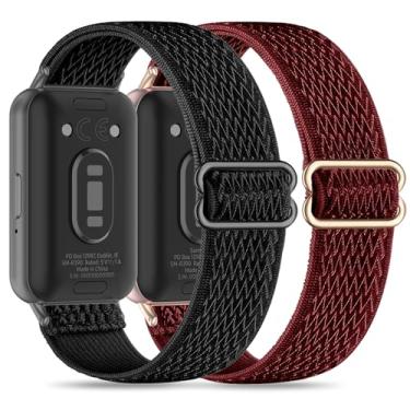 Imagem de Folavii Pacote com 2 pulseiras esportivas elásticas de nylon compatível com Samsung Galaxy Fit 3 para mulheres e homens, pulseira esportiva macia ajustável para Galaxy Fit 3 SM-R390
