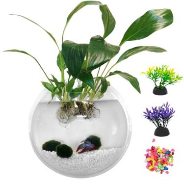 Imagem de Regata de peixe Kathson Wall Fish Bowl de acrílico para pendurar aquário montada na parede com bolhas Betta Fish (18 cm)