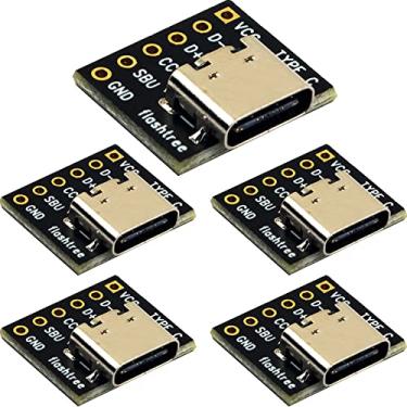 Imagem de risingsaplings 5 peças placa de breakout USB tipo C 6 pinos CC SBU fêmea tipo conector banhado a ouro placa conversor PCB