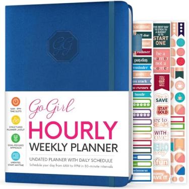 Imagem de GoGirl Agenda semanal – Planejador de trabalho e vida a hora com horários – Organizador de agenda vertical para produtividade diária, A5 (azul místico)