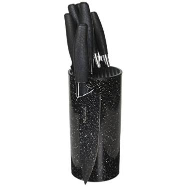 Imagem de New England Cutlery Conjunto de facas antiaderentes com acabamento de mármore, 7 peças - preto