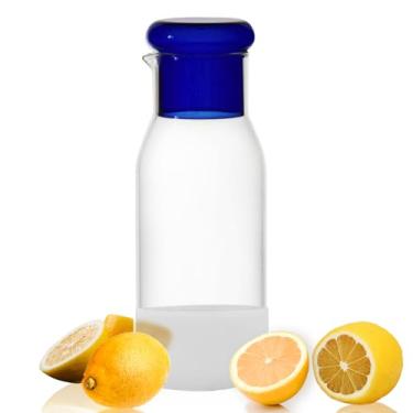 Imagem de hjn Jarra de vidro com copo de vidro, garrafa de água com tampa, jarra de água da geladeira, bebidas frias ou quentes, chá gelado, leite, suco de 830 ml e tampa de copo transparente (tampa de copo