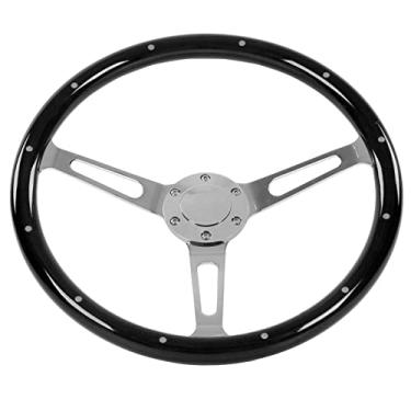 Imagem de CONJUNTO DE VOLANTE CLÁSSICO DE NOZ 15IN 3 RAIOS REBIDOS MODIFICAÇÃO UNIVERSAL VINTAGE RETRO INTERIOR DO CARRO (Preto)
