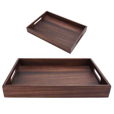 Imagem de Bandeja de Madeira de Nogueira Akozon - Rack de Armazenamento de Conjunto de chá Japonês, Expositor Retangular de Madeira Maciça para Acessórios de chá, Organizador de Cozinha,