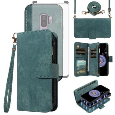 Imagem de Asuwish Capa de celular para Samsung Galaxy S9 Plus com zíper carteira magnética removível com protetor de tela de vidro temperado cordão transversal suporte para cartão S9+ 9S 9+ S 9 9plus S9plus