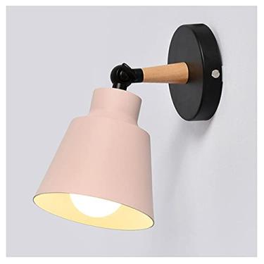 Imagem de Luminária de parede LED estilo nórdico quente para iluminação interna, moderna, de madeira, suporte para quarto, luz doméstica, sala de estar, banheiro (rosa)