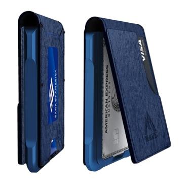 Imagem de MURADIN Carteira masculina tática dobrável para homens, metal com bloqueio de RFID, porta-cartões de dinheiro, presentes para homens, Azul, Carteira minimalista masculina